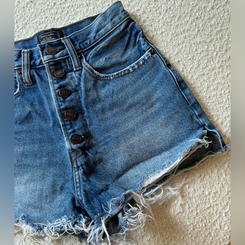 Abercrombie and Fitch Medium Dark Blue Button High Rise Denim Short Shorts 24 00 - Picture 4 of 6